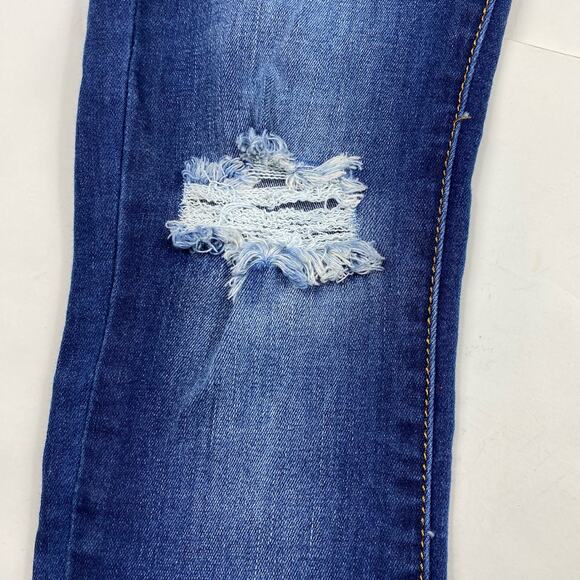 Machine Nouvelle Mode Distressed Jeans Blue Skinny Juniors sz 3 Lace Up Fly - Picture 5 of 12